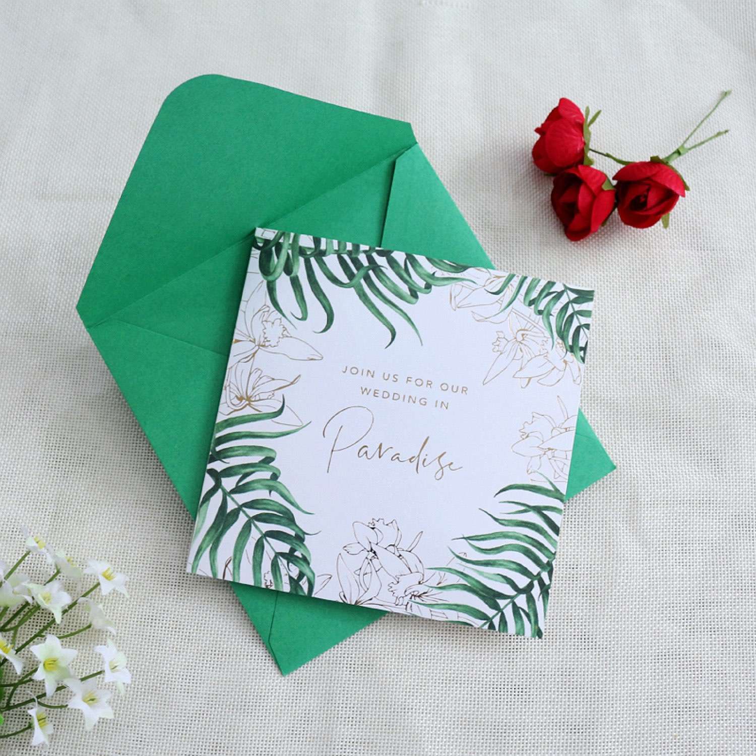 Green Invitation Square Card Wedding Invitation Card Customized Foiling Card 